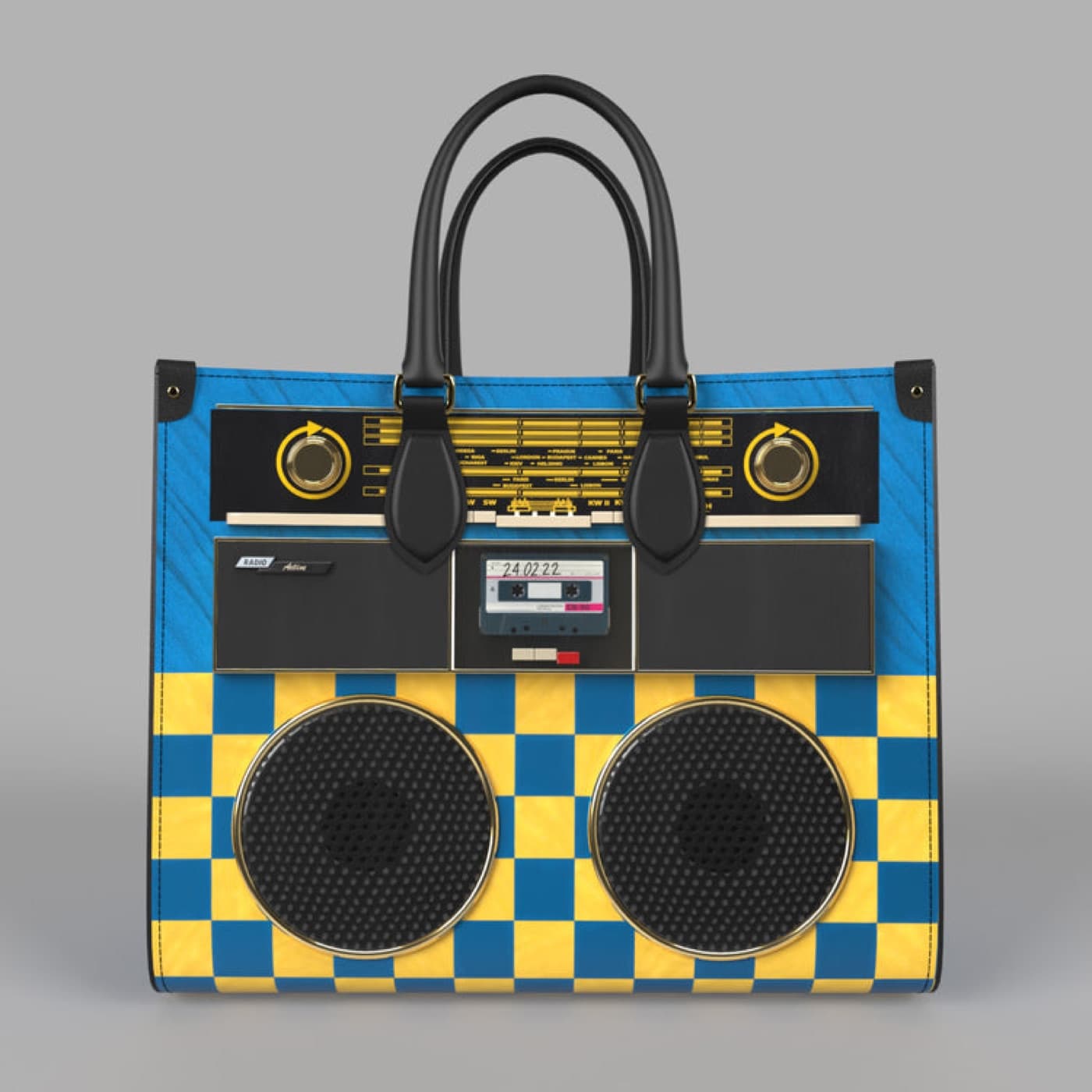GUSSI Radio Active leather shopper bag with boombox print
