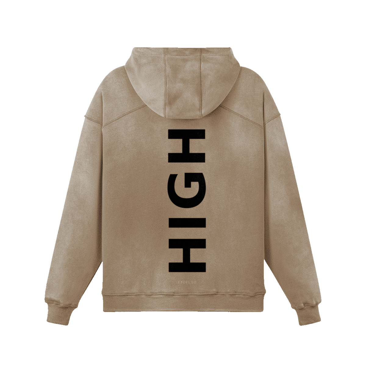 GUSSI When I’m Low heavyweight hoodie in sand from the back, HIGH set large down the spine